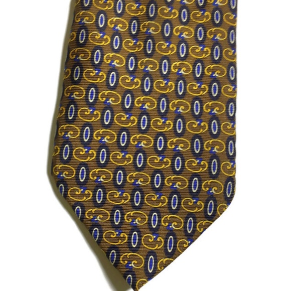 Cervino Alta Moda made in Italy Gold Blue Geometric 100% SILK men's Tie - Picture 1 of 5
